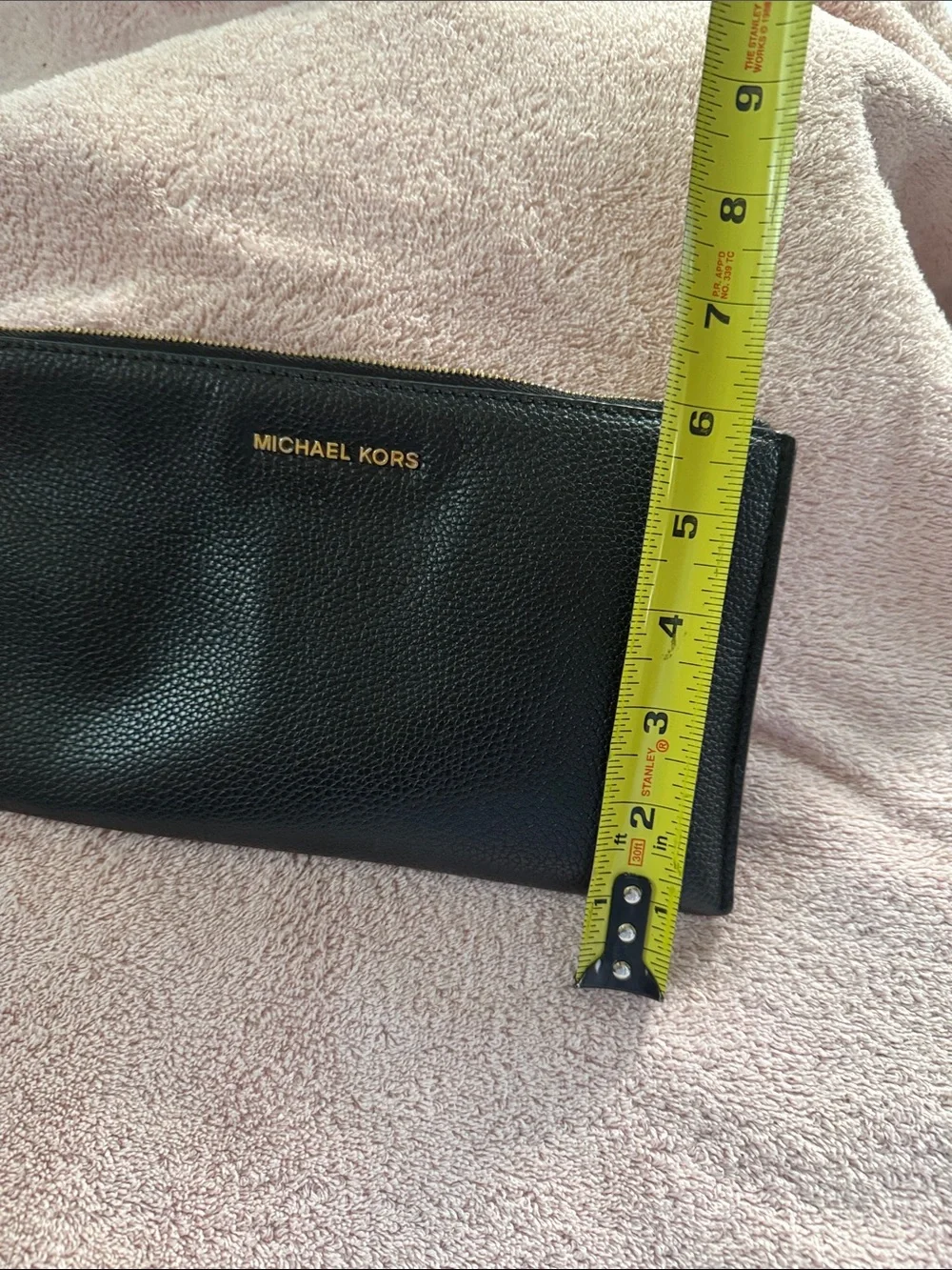 Michael Kors Black Pebbled Leather Wristlet with Gold Logo